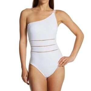 Bleu Rod Beattie WHITE Behind the Seams One Shoulder One Piece Swimsuit US 12